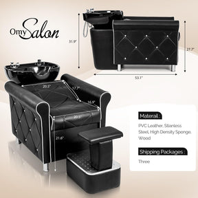 OmySalon BU1601 Salon Shampoo Bowl and Chair Backwash Unit with  Large Porcelain Bowl & Independent Footrest