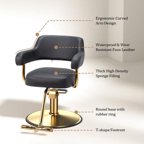OmySalon SC3301 Heavy-Duty Hydraulic Styling Chair with Open Back & Gold Footrest