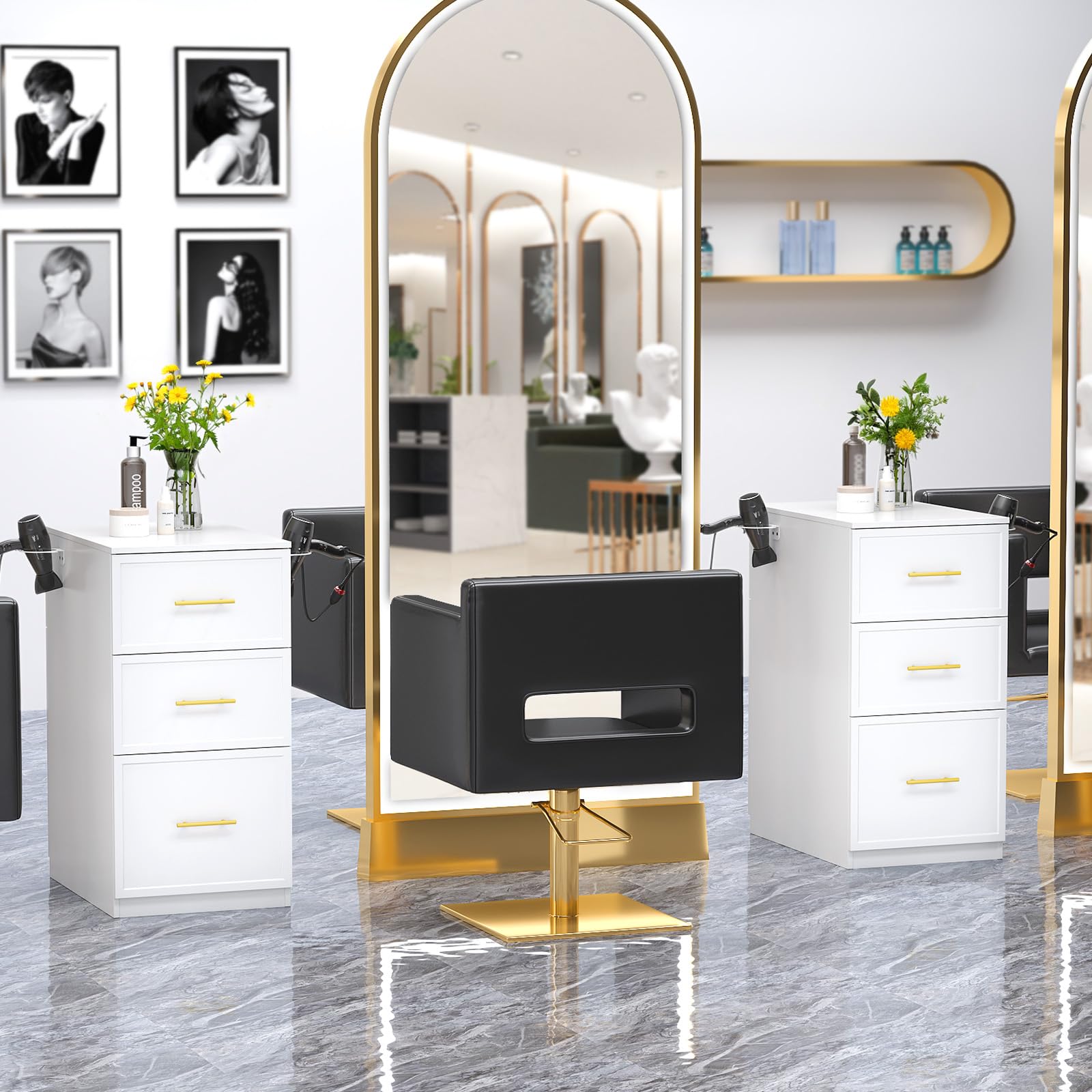 OmySalon DSCWSD Double-Sided Salon Styling Station with 6 Drawers 2 Tool Holders