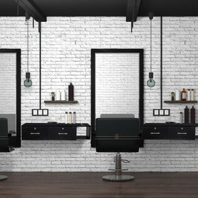 OmySalon PH467 Wall Mount Salon Styling Station w/2 Lockable Drawers 1 Side Open Space 3 Hair Dryer Holders