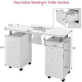Omysalon MT-DC Nail Manicure Table w/Electric Dust Collector & Wrist Rest & 2 Open Spaces 1 Side Cabinet 4 Drawers