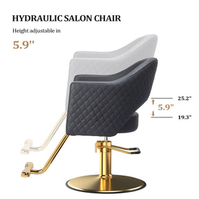 OmySalon SC3401 Heavy Duty 360° Swivel Styling Chair with Rhombus Stitch Pattern Back & Gold Footrest