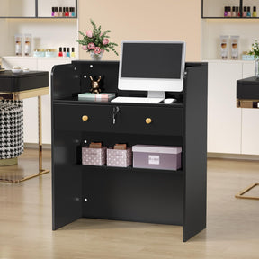 OmySalon RD Modern Wooden Reception Desk with Lockable Drawer and Legroom Rack
