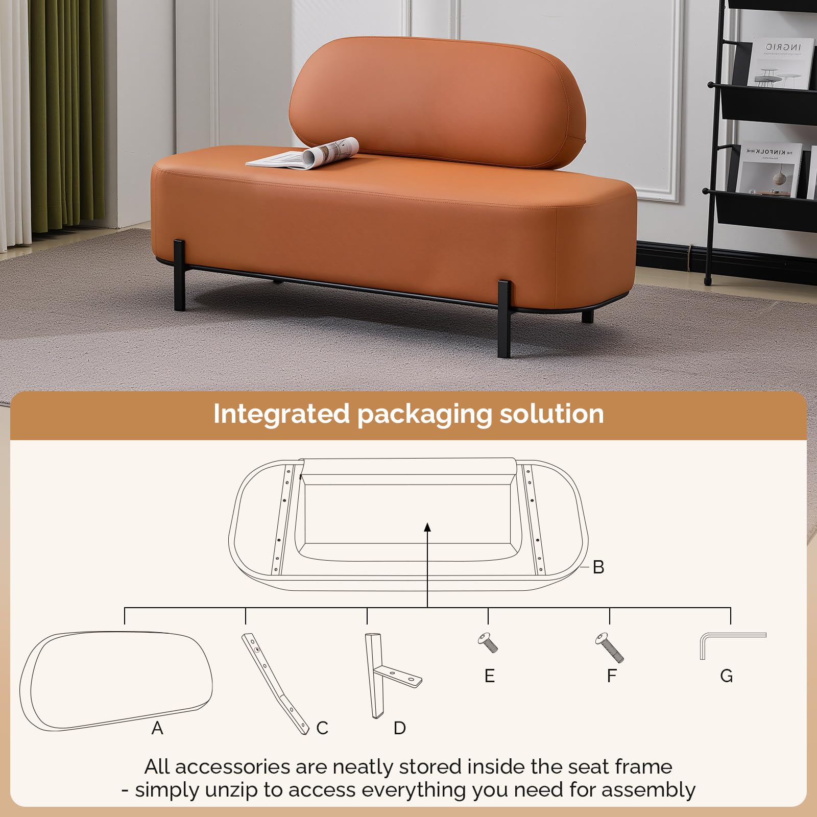 OmySalon WRB1801 55.1in Faux Leather Upholstered Waiting Room Reception Bench Chair with Backrest