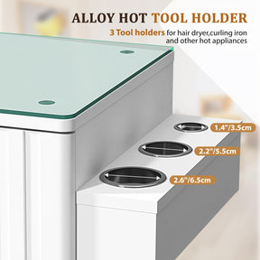 OmySalon SCGFD Modern Retro Salon Styling Station with Glass Top, 4 Drawers & 3 Hot Tool Holders