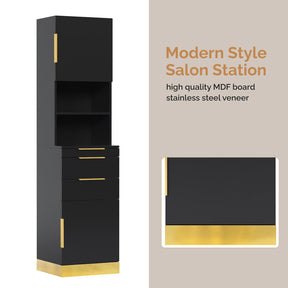 OmySalon HSCS Barber Storage Station Cabinet with 2 Drawers 2 Cabinets 2 Open Shelves 3 Hair Dryer Holders