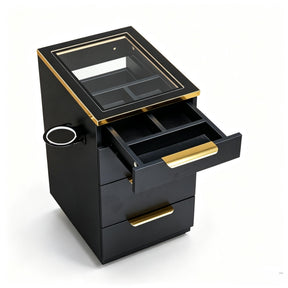 OmySalon WMBCWT Wall Mounted Salon Station with Tempered Glass Top & 4 Drawers Hair Dryer Holder