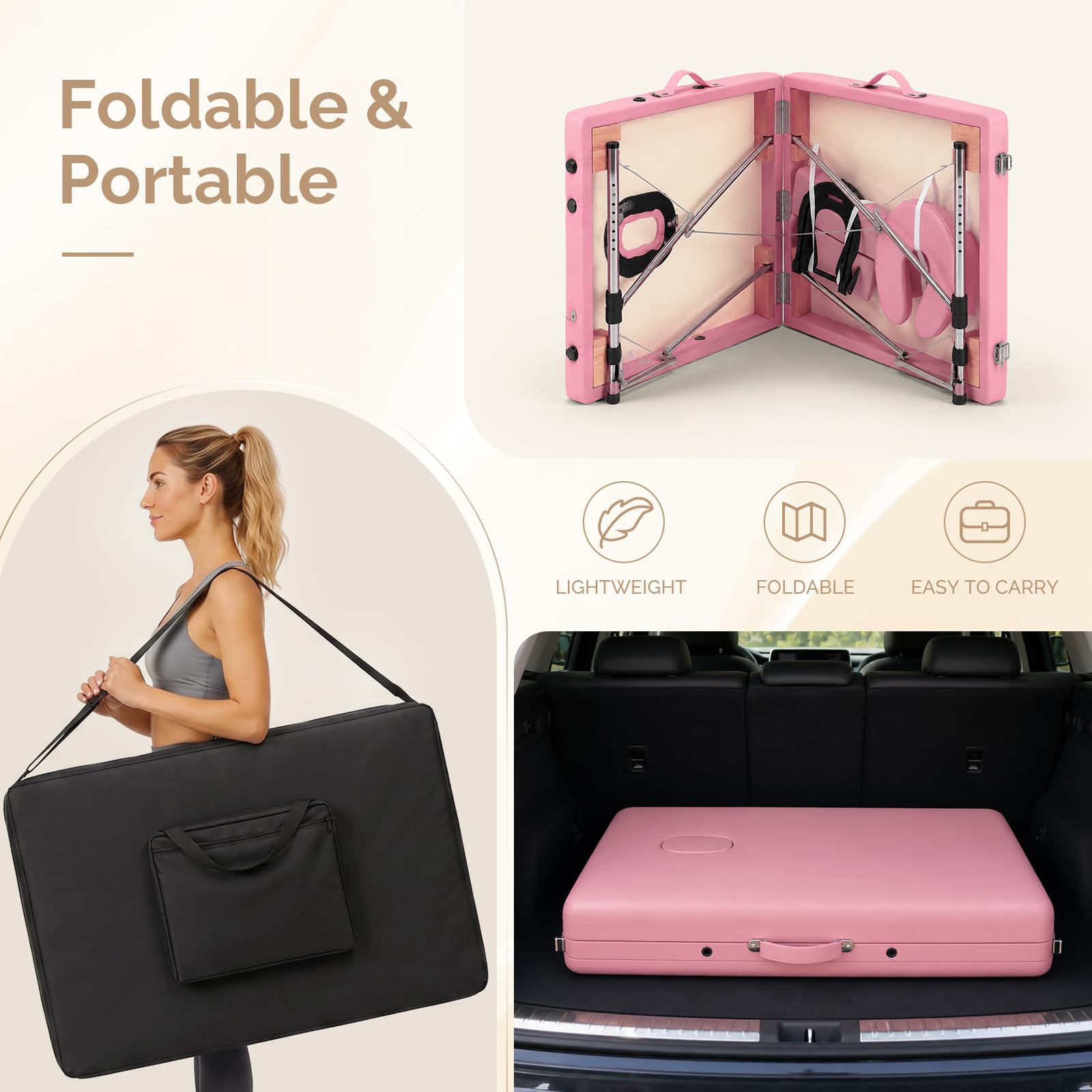 OmySalon FA-MB 84in Portable Height-Adjustable Physical Therapy Massage Table with Aluminum Frame, Face Cradle & Carrying Bag