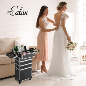 OmySalon 4-in-1 Aluminum Lockable Rolling Makeup Train Case