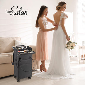 OmySalon 4-in-1 Portable Lockable Rolling Makeup Train Case with 4 Top Trays & 1 Deep Drawer