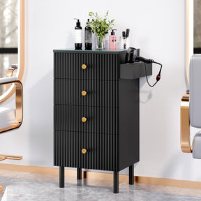 OmySalon SCWG Salon Styling Storage Station with Removable Glass Top & 4 Drawers 3 Hot Tool Holders