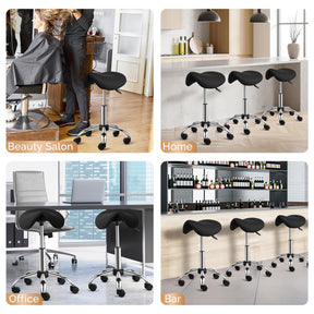 OmySalon Hydraulic Adjustable Rolling Saddle Stool with Swivel Wheels