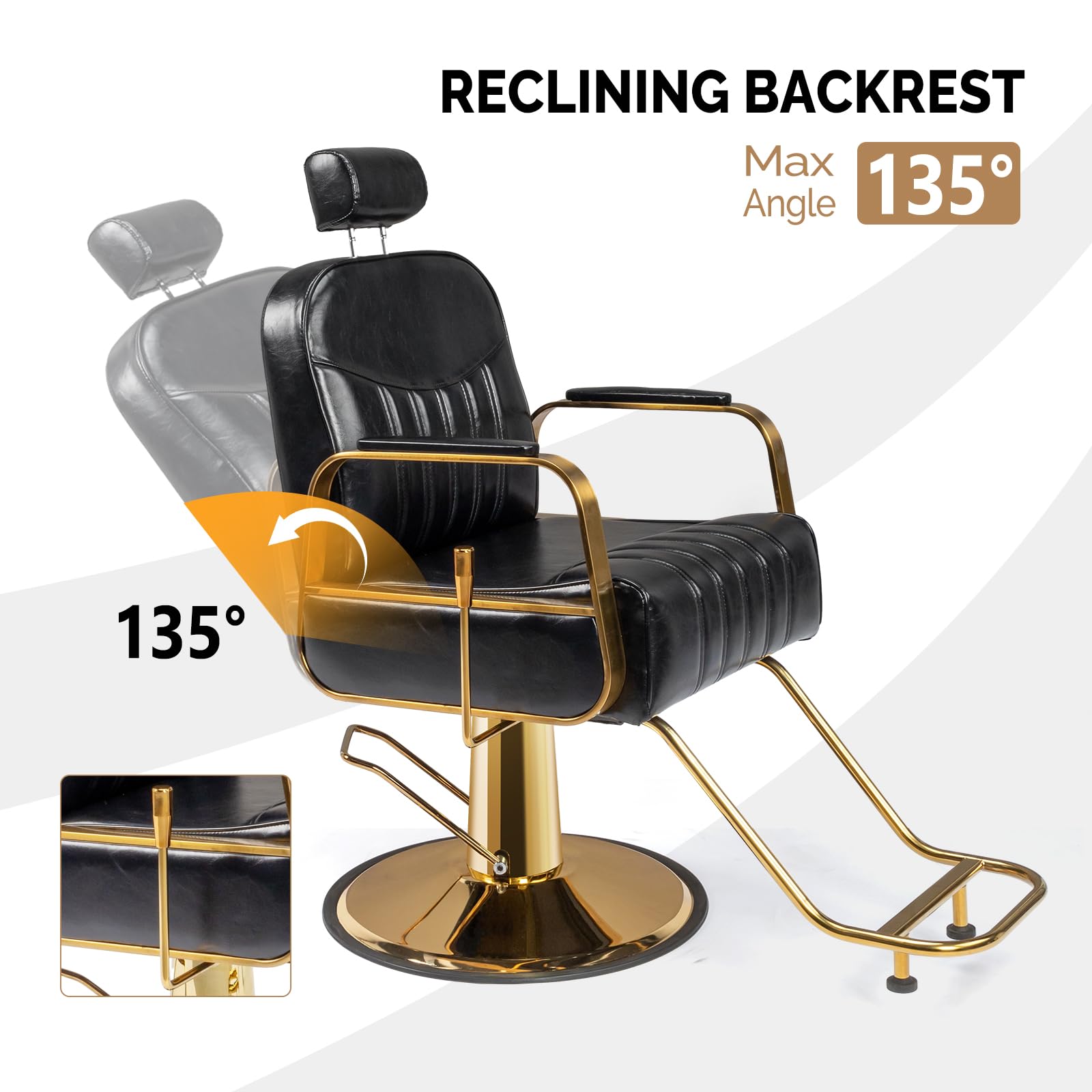 OmySalon All Purpose Heavy Duty Hair Salon Chair Barber Chair with Reclining Back Black & Gold