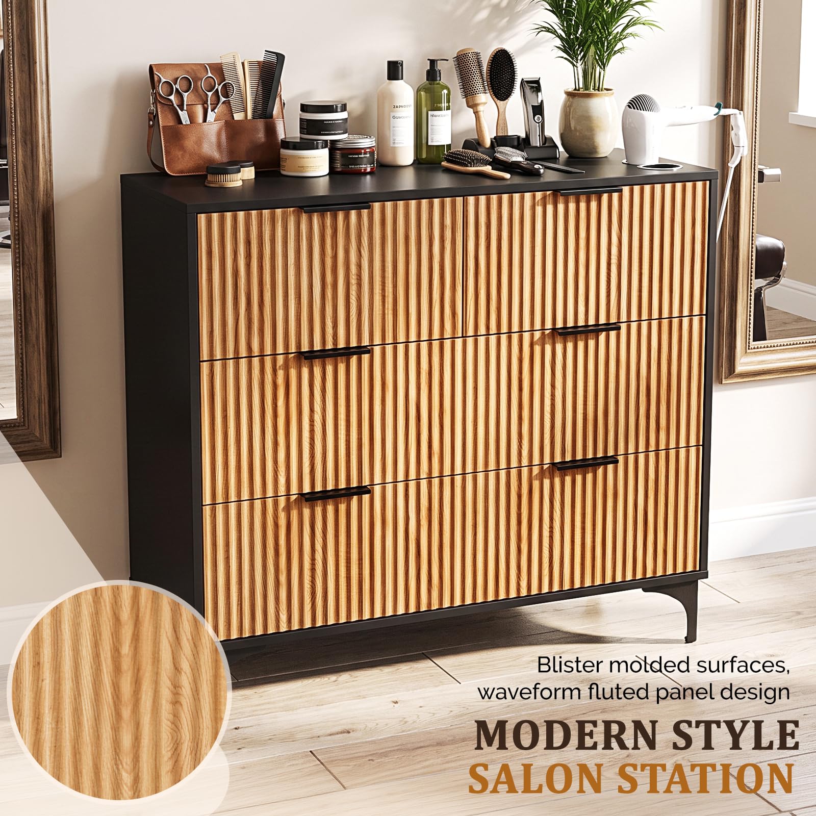 OmySalon WSCTD Modern Retro Salon Styling Station with 4 Drawers & 3 Tool Holders