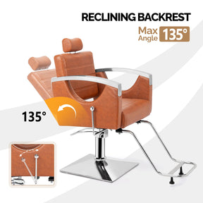 OmySalon SC2611 All Purpose Heavy Duty Hydraulic Reclining Hair Salon Chair w/Headrest and Stainless Steel Armrest