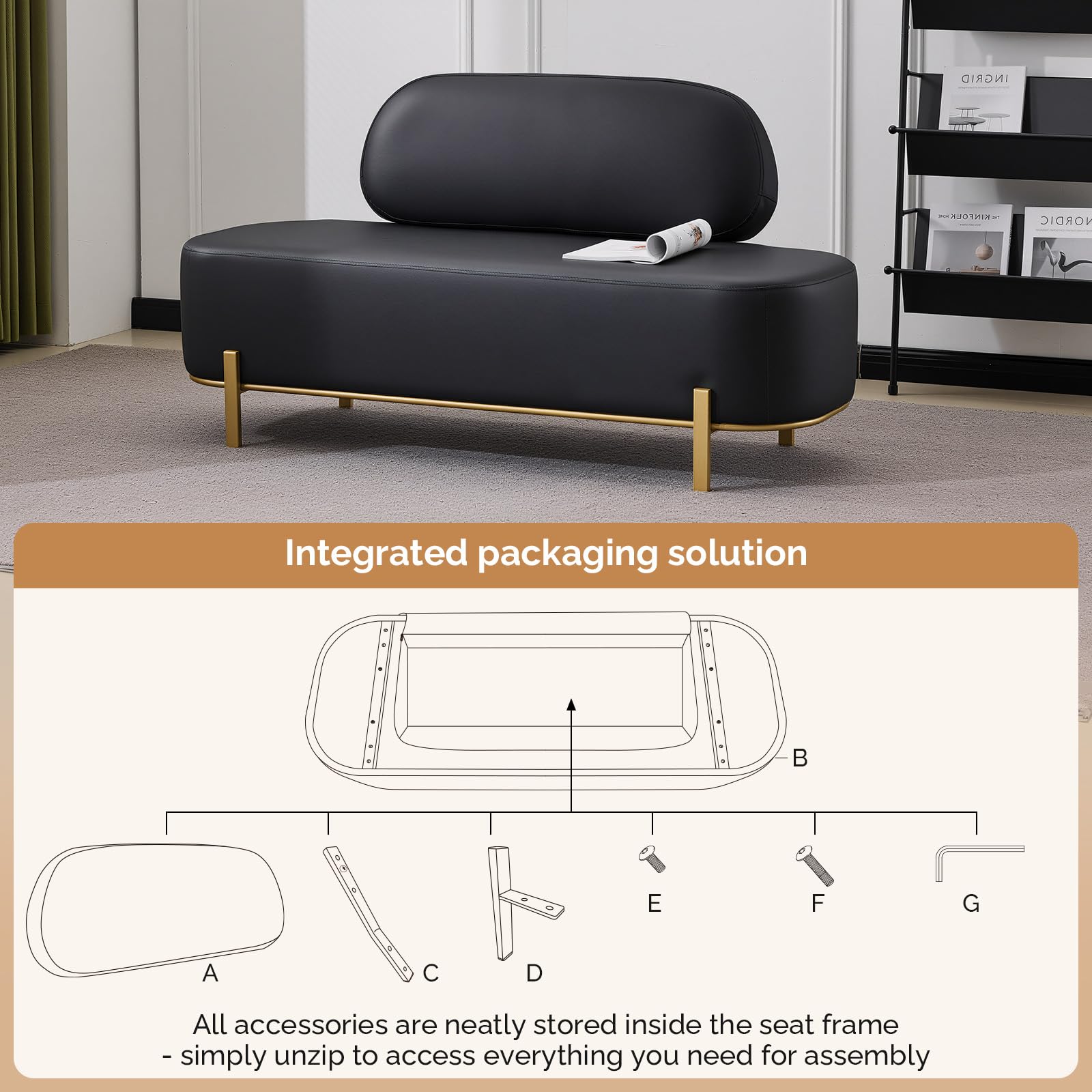 OmySalon WRB1801 55.1in Faux Leather Upholstered Waiting Room Reception Bench Chair with Backrest