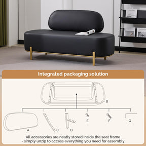 OmySalon WRB1801 55.1in Faux Leather Upholstered Waiting Room Reception Bench Chair with Backrest