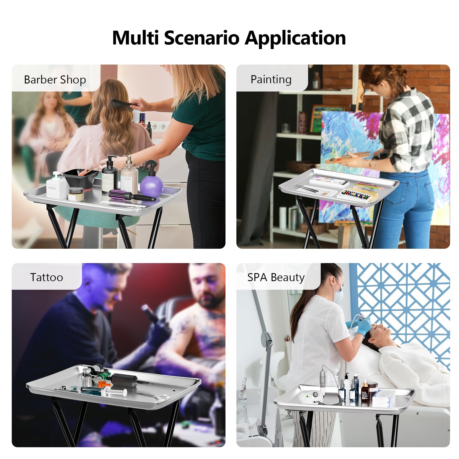 OmySalon ST1401 Foldable Rolling Salon Tray Trolley Cart on Wheels