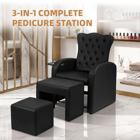 OmySalon PCE-BD 3-in-1 Plumbless Electric Pedicure Chair With Technician Stool Footrest And Adjustable Backrest