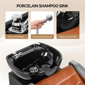 OmySalon BU1501 Salon Shampoo Bowl and Chair Backwash Unit with Ceramic Wash Bowl & Adjustable Footrest