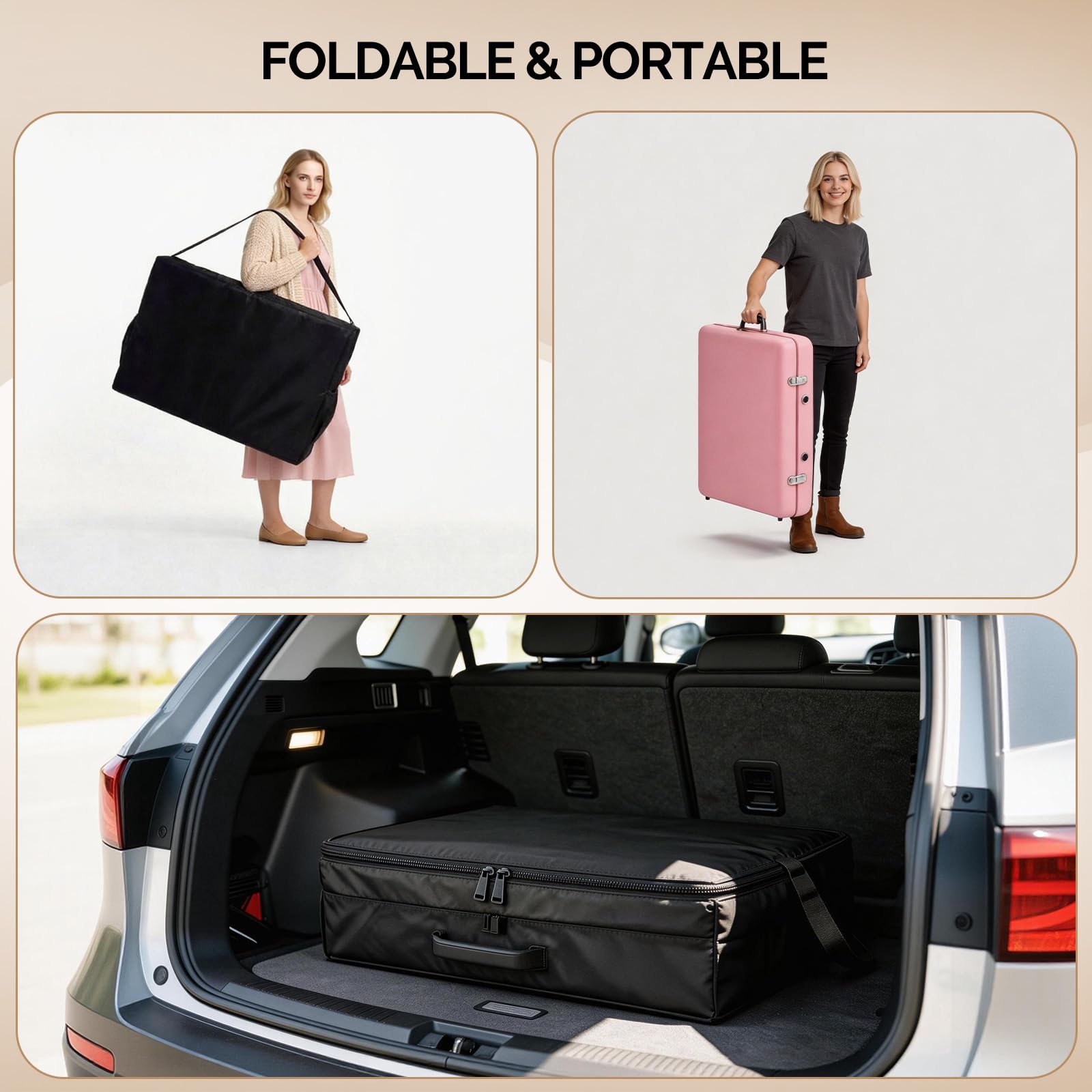 OmySalon 2FBW 84in 2-Fold Portable Physical Therapy Massage Table with Carrying Bag, Face Cradle & Wooden Frame