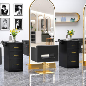 OmySalon DSCWSD Double-Sided Salon Styling Station with 6 Drawers 2 Tool Holders