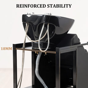 OmySalon BU2201 Salon Shampoo Backwash Chair Unit with Tilting Ceramic Bowl & Storage Shelf