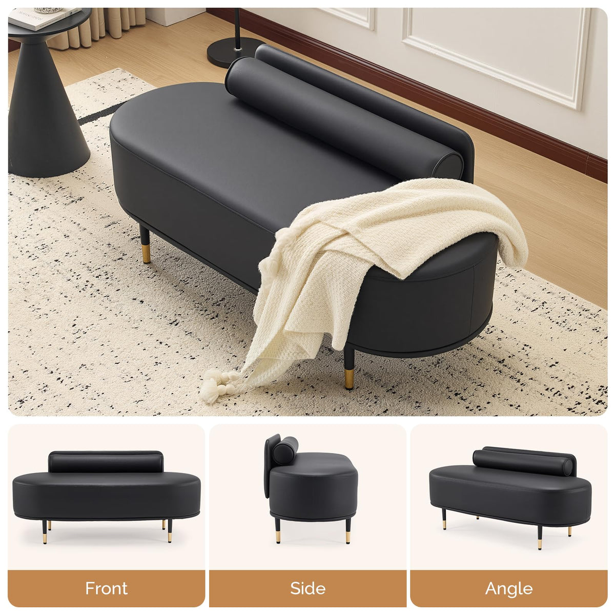 OmySalon WRB1601 53.5in Faux Leather Waiting Room Reception Bench Chair with Low Back