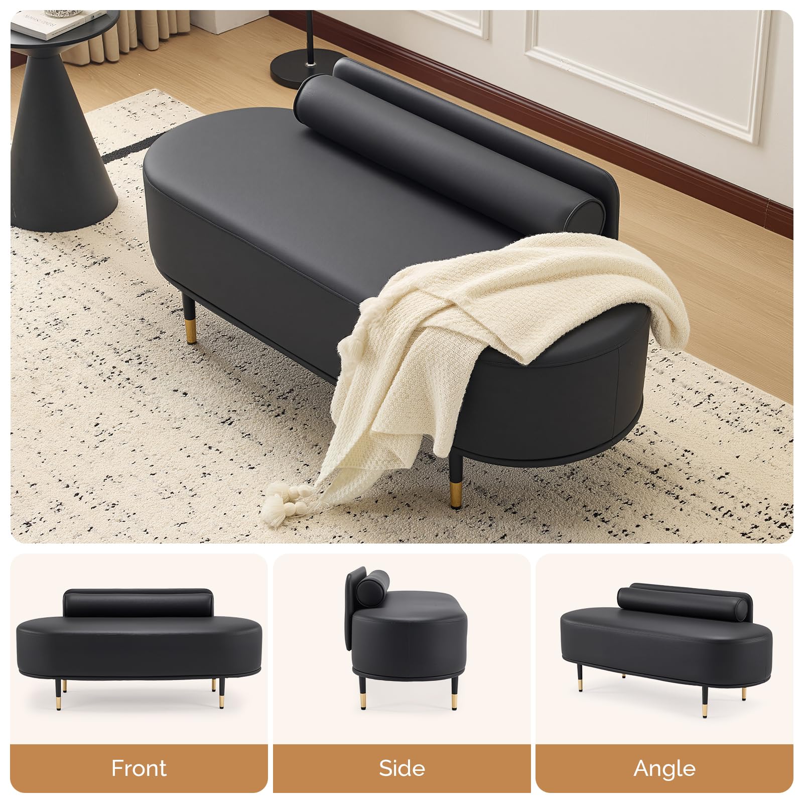 OmySalon WRB1601 53.5in Faux Leather Waiting Room Reception Bench Chair with Low Back