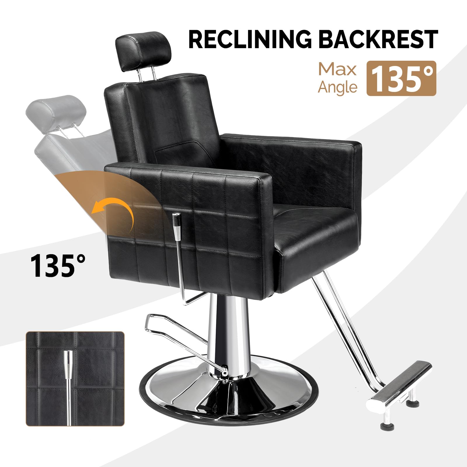 OmySalon All Purpose Heavy Duty Hydraulic Reclining Barber Chair 360 Degree Swivel Salon Chair Black/Camel