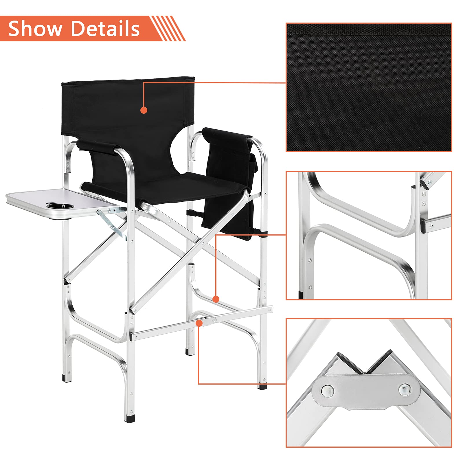 Omysalon 30in Portable Folding Director Chair with Collapsible Side Table
