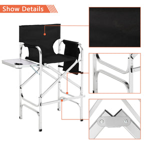 Omysalon 30in Portable Folding Director Chair with Collapsible Side Table