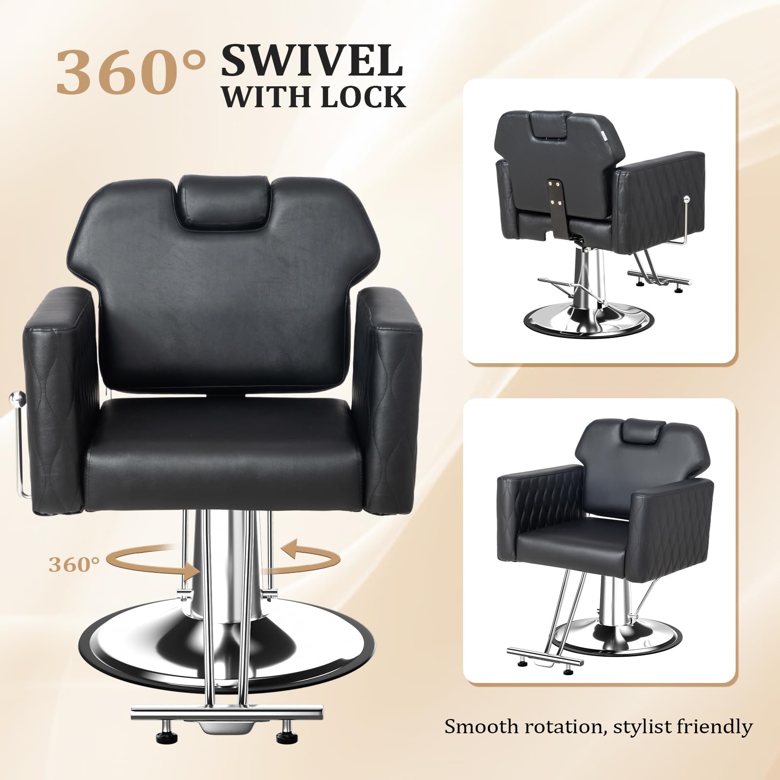 OmySalon SC3501 All Purpose Heavy Duty Hydraulic Reclining Salon Chair w/Headrest and Wave-pattern Armrests