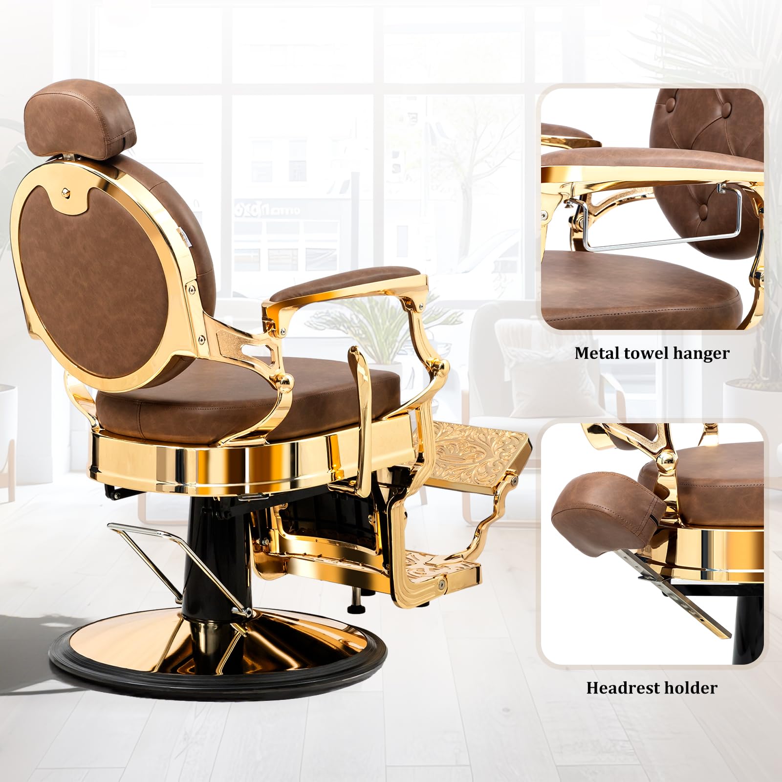 OmySalon BC1604 Retro Heavy Duty Hydraulic Recline Barber Chair