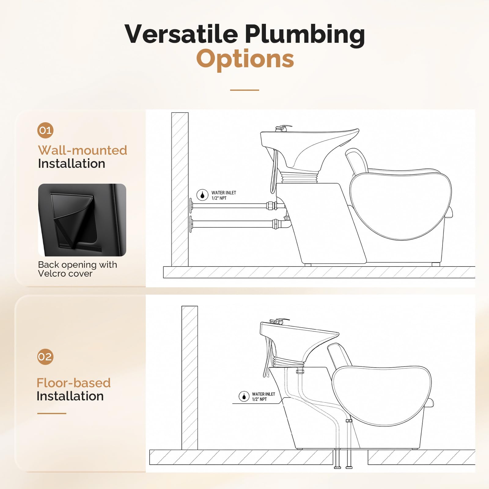OmySalon BU2901 Salon Shampoo Bowl and Chair Backwash Unit with Tilting Ceramic Sink