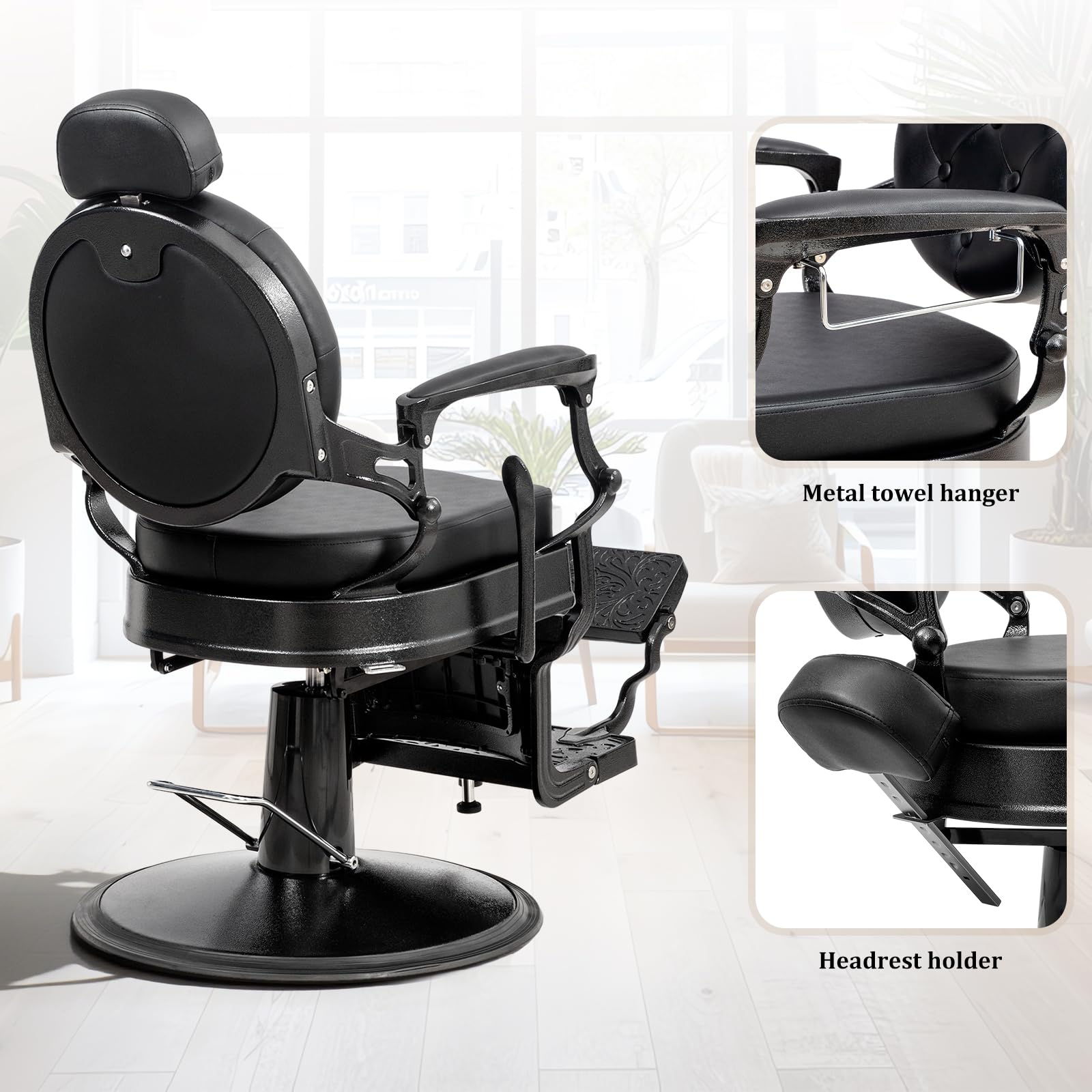 OmySalon BC1604 Retro Heavy Duty Hydraulic Recline Barber Chair
