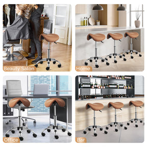 OmySalon Hydraulic Adjustable Rolling Saddle Stool with Swivel Wheels