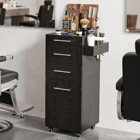 OmySalon SCTDOC Wooden Salon Trolley Cart with Wheels, 3 Drawers, Adjustable Shelf & Tool Holders