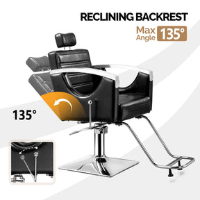 OmySalon SC2611 All Purpose Heavy Duty Hydraulic Reclining Hair Salon Chair w/Headrest and Stainless Steel Armrest