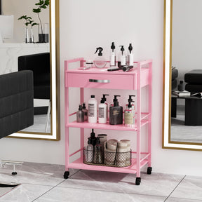 OmySalon Wooden Rolling Utility Esthetician Trolley Cart w/Wheels & Drawer