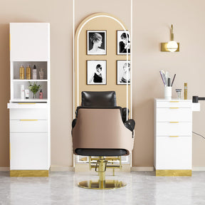 OmySalon HSCS Barber Storage Station Cabinet with 2 Drawers 2 Cabinets 2 Open Shelves 3 Hair Dryer Holders