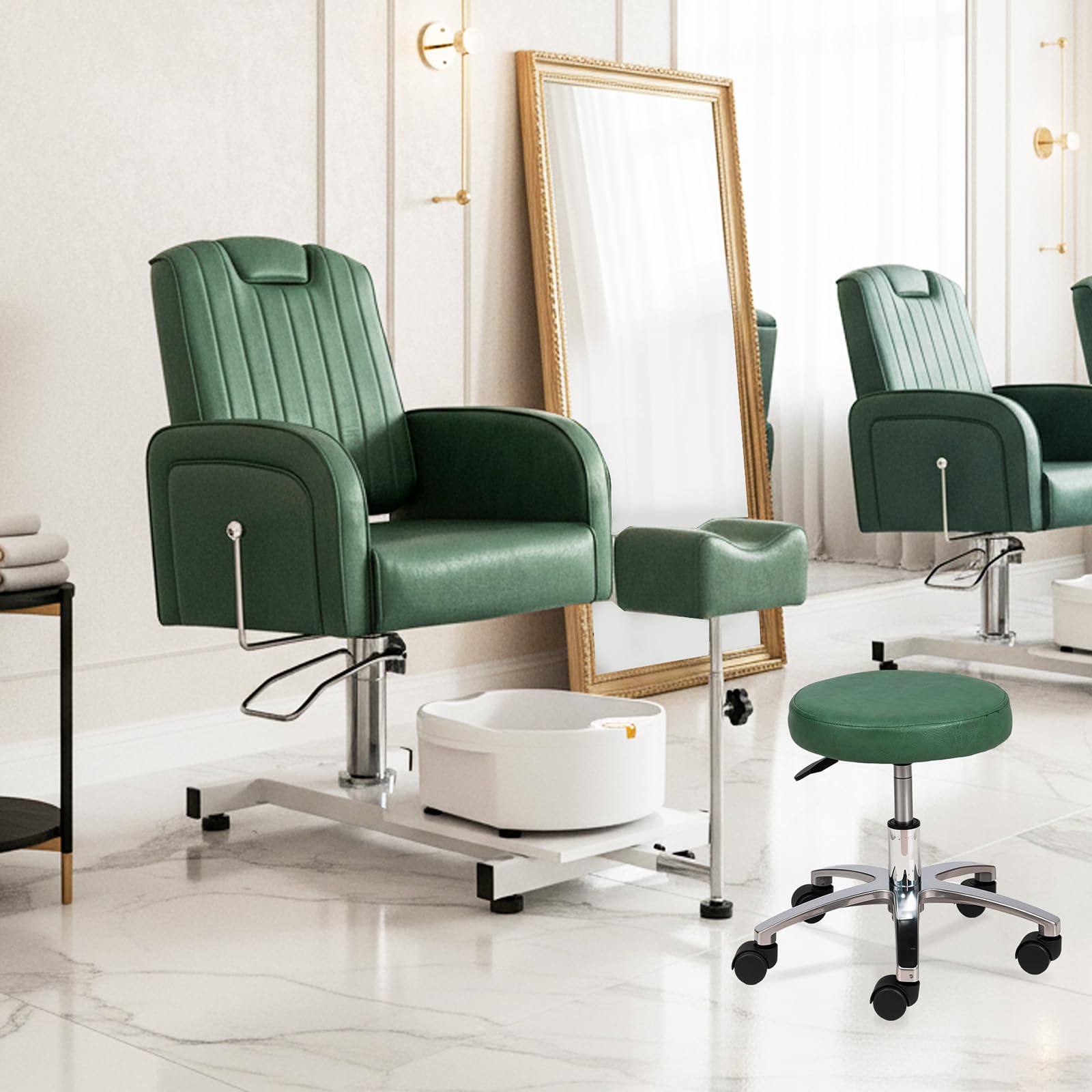 OmySalon PCM-WB 360° Rotation Hydraulic Pedicure Spa Chair with Bubble Foot Bath & Rolling Stool