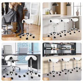 OmySalon Hydraulic Adjustable Rolling Saddle Stool with Swivel Wheels
