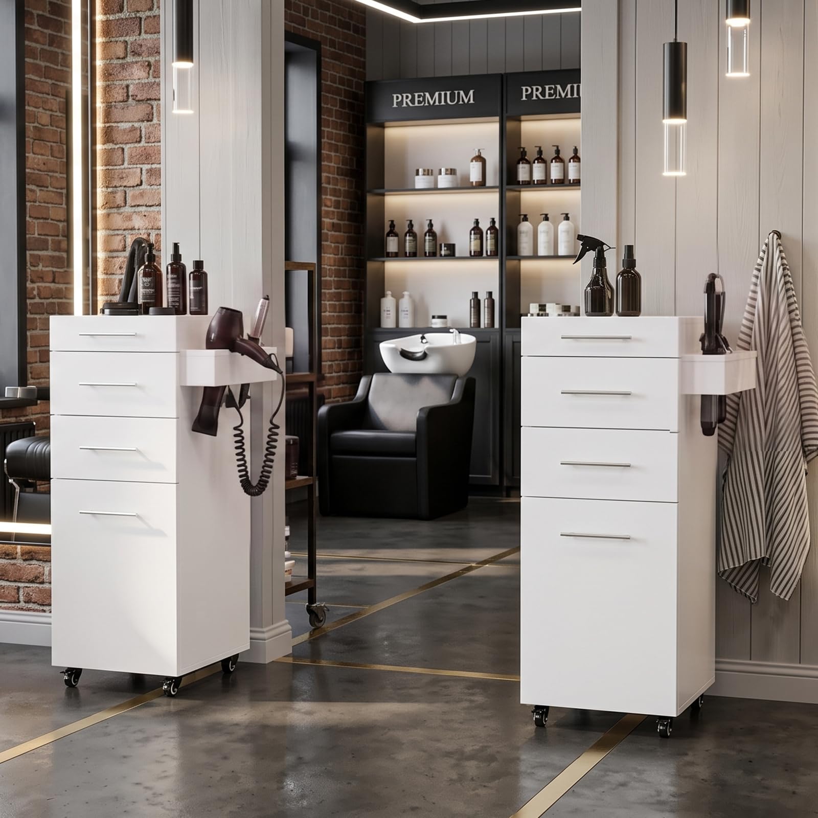 OmySalon SCTDOC Wooden Salon Trolley Cart with Wheels, 3 Drawers, Adjustable Shelf & Tool Holders