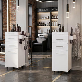 OmySalon SCTDOC Wooden Salon Trolley Cart with Wheels, 3 Drawers, Adjustable Shelf & Tool Holders