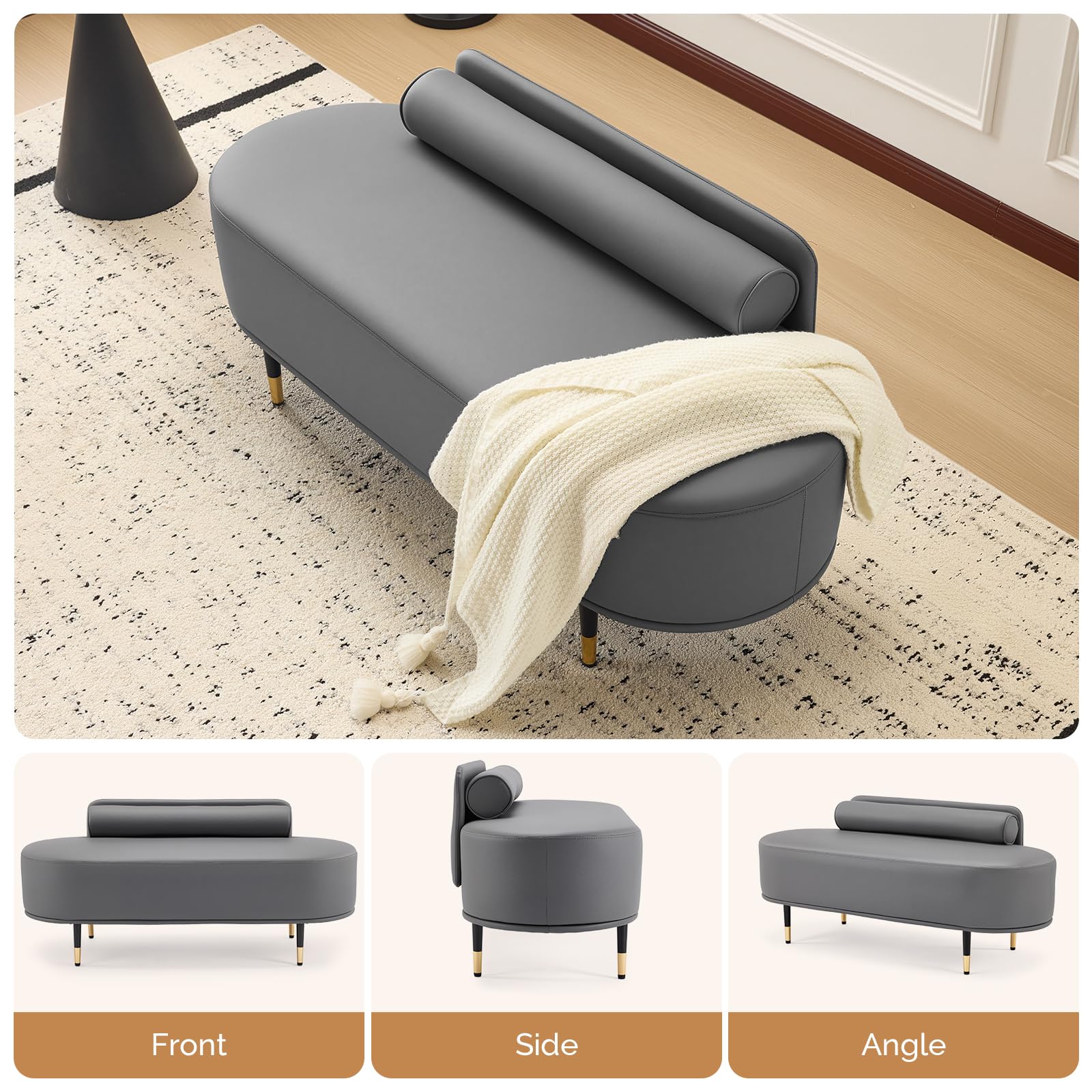 OmySalon WRB1601 53.5in Faux Leather Waiting Room Reception Bench Chair with Low Back