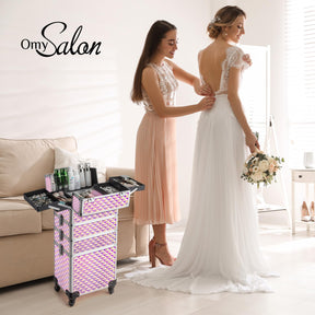 OmySalon 4-in-1 Aluminum Lockable Rolling Makeup Train Case