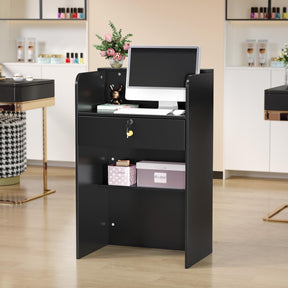 OmySalon RD Modern Wooden Reception Desk with Lockable Drawer and Legroom Rack