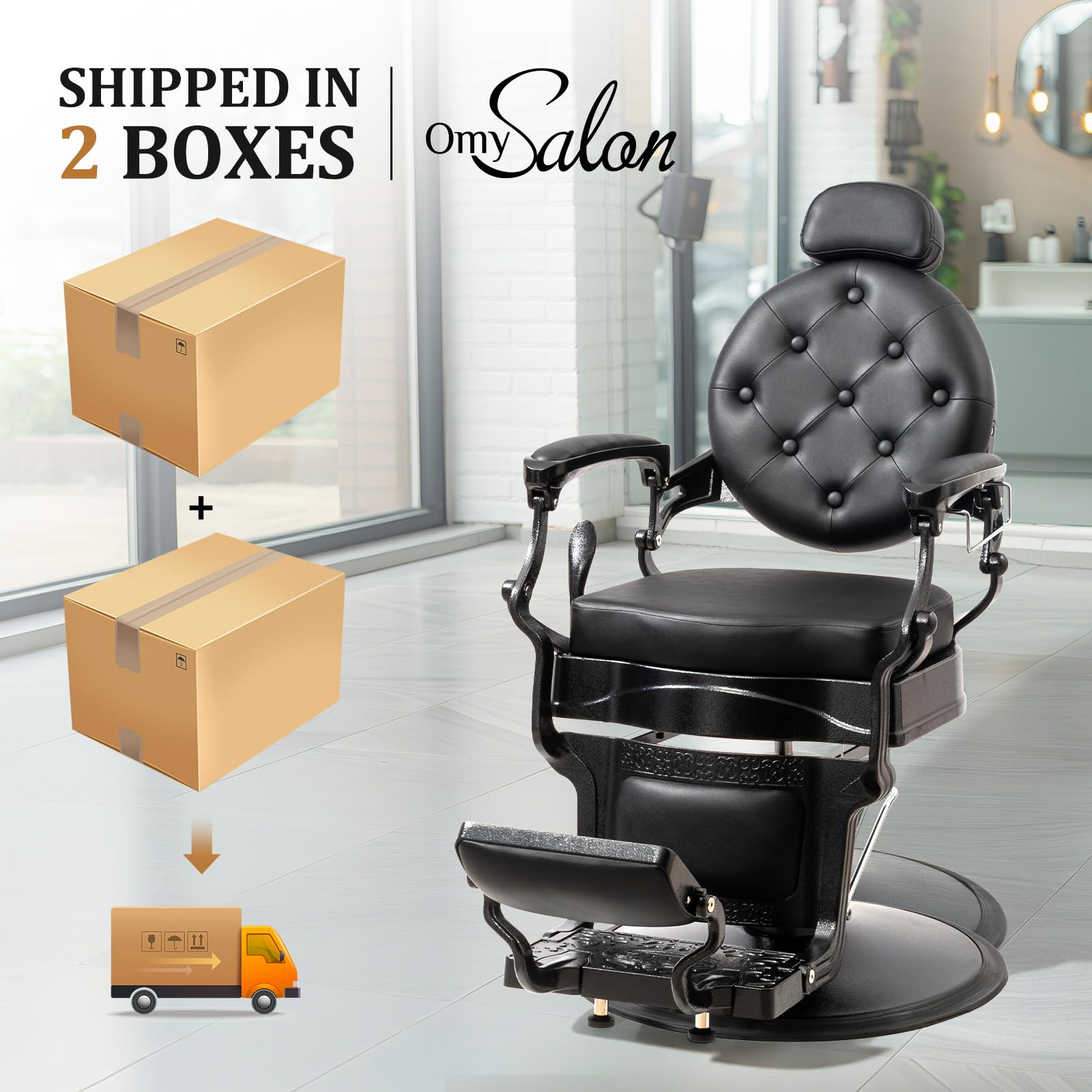 OmySalon BC1604 Retro Heavy Duty Hydraulic Recline Barber Chair