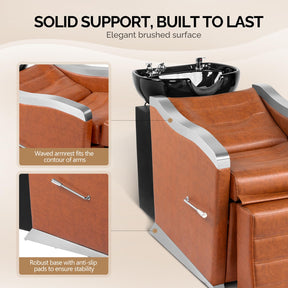 OmySalon BU1501 Salon Shampoo Bowl and Chair Backwash Unit with Ceramic Wash Bowl & Adjustable Footrest